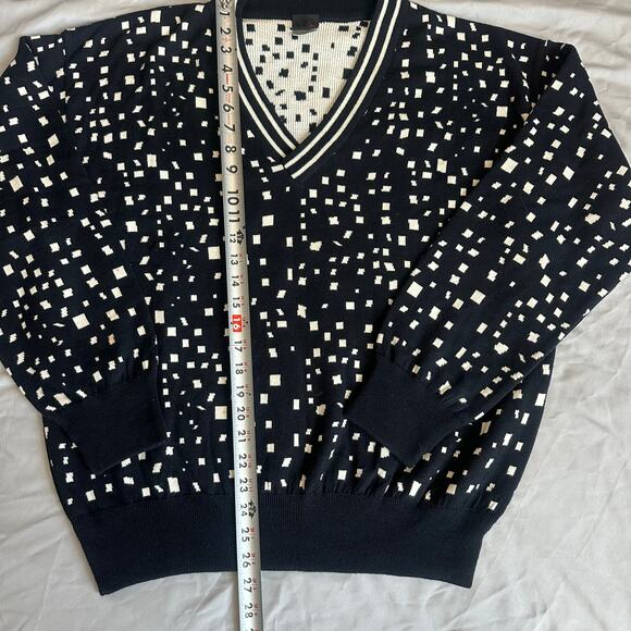 Vintage Mondi Black/Cream Polka dotted V-Neck Sweater- 52(US L/XL) - Picture 6 of 9